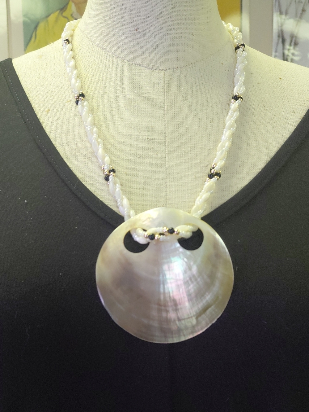 Large Shell With Shell Beading Statement Necklace